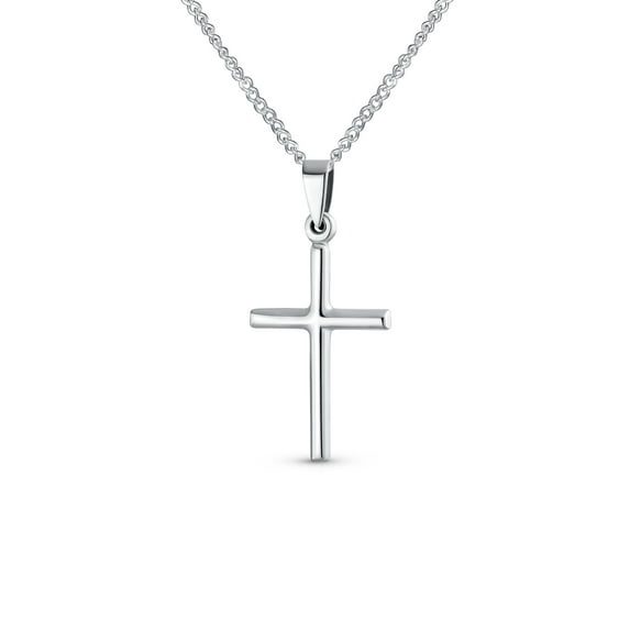 Bling Jewelry Womens Minimalist Tube Cross Pendant Necklace Polished Silver