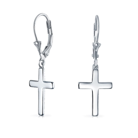 Bling Jewelry Womens Minimalist Religious Cross Dangle Earrings 14K Gold Plated