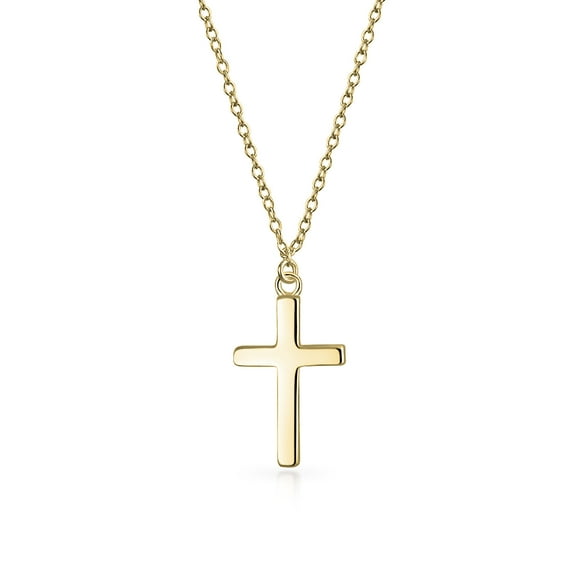 Bling Jewelry Womens Minimalist Religious Cross Pendant Necklace Gold Plated Sterling Silver