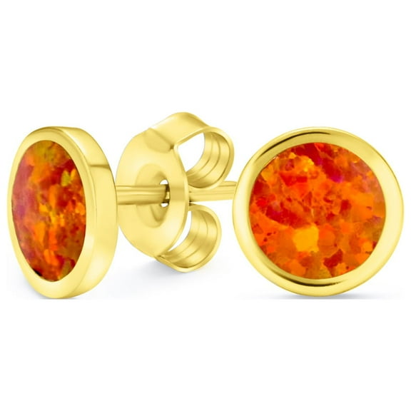 Bling Jewelry Womens Minimalist Round Orange Fire Opal Stud Earrings Gold Plated