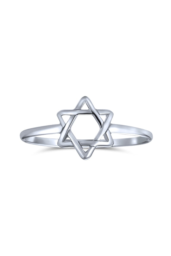 Womens Minimalist Silver Ring with Star of David Judaic Knuckle Band Sterling