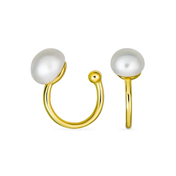 Bling Jewelry Womens Minimalist Spiral Wire Ear Cuff Cartilage Earrings Freshwater Pearls Gold Plated