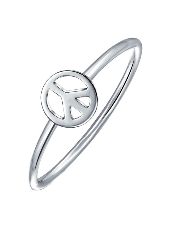 Womens Retro Symbol of World Peace Ring Band .925 Sterling Silver