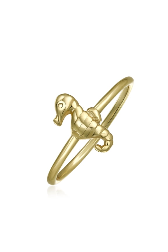 Womens Minimalist Thin 1MM Band Stackable Nautical Seahorse Ring Gold Plated Silver