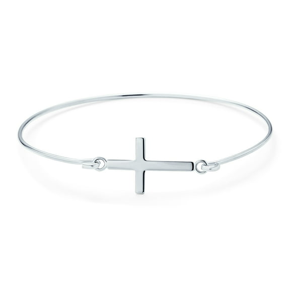 Bling Jewelry Womens Minimalist Thin Diagonal Cross Bangle Bracelet Silver