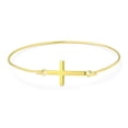 thumbnail image 1 of Bling Jewelry Womens Delicate Simple Religious Sideways Cross Bangle Bracelet Gold Plated .925 Sterling Silver, 1 of 7