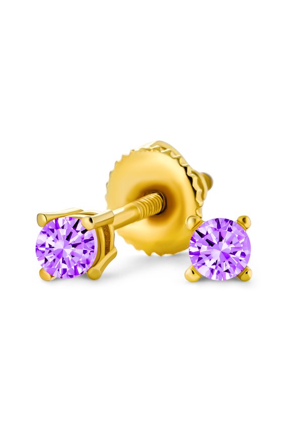 Womens Minimalist Tiny .25CT CZ Stud Earrings Gold Plated Sterling Silver Screw Back