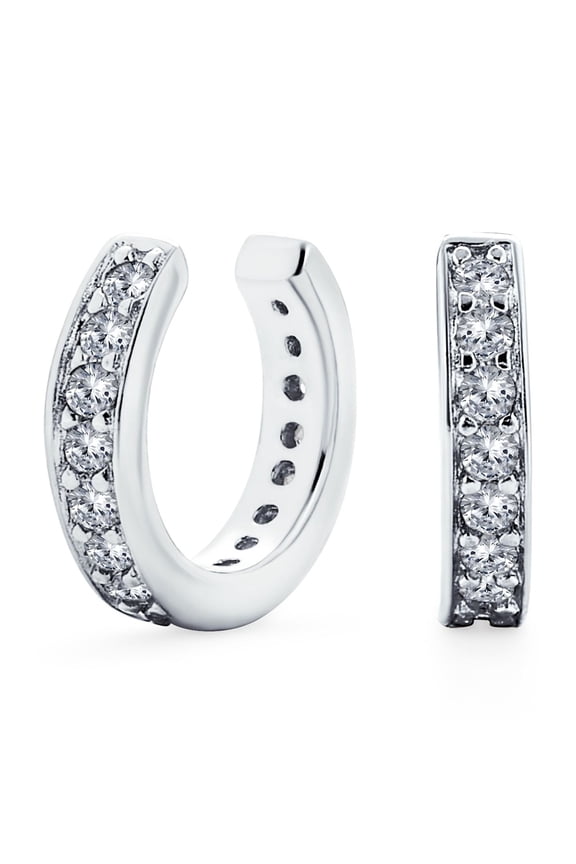 Womens Minimalist Ear Cuff Cartilage CZ Band Clip Wrap Helix Earrings Sterling Silver