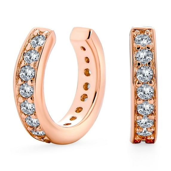 Bling Jewelry Womens Minimalist Ear Cuff Cartilage CZ Band Clip Wrap Helix Earrings Rose Gold Plated