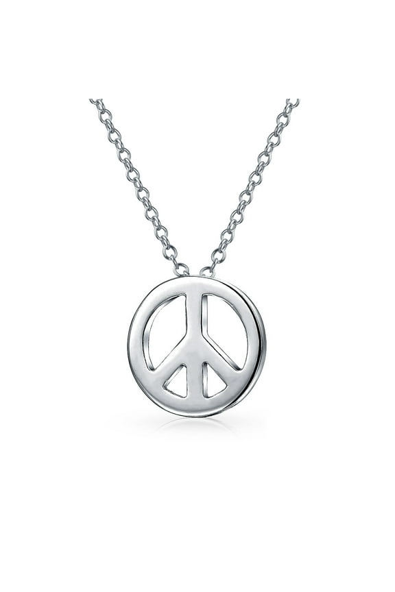 Womens Minimalist World Peace Sign Pendant Necklace Sterling Silver