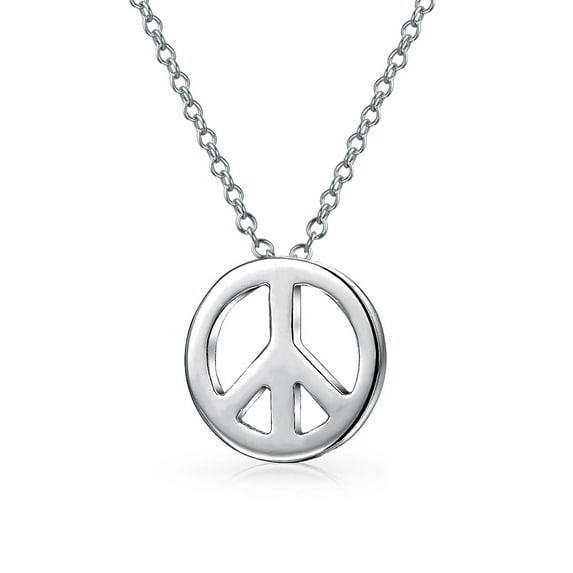Bling Jewelry Womens Minimalist World Peace Sign Pendant Necklace Sterling Silver