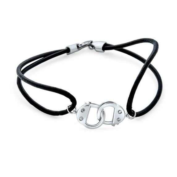 Bling Jewelry Womens Minimalist Wrap Bracelet Black Leather Cord with Sterling Silver Handcuff Design