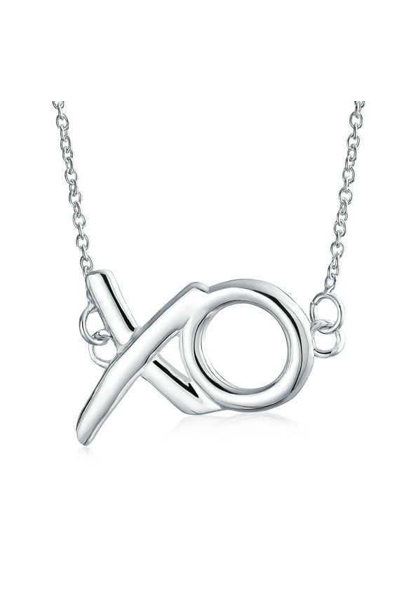 Womens Minimalist XO Station Pendant Necklace in Sterling Silver with Chain