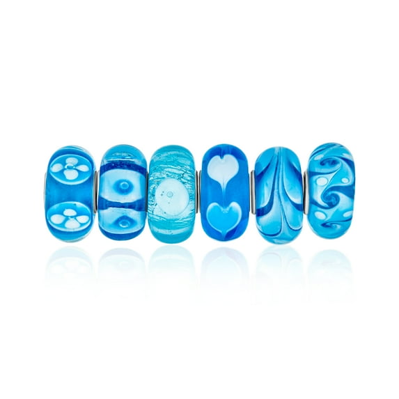 Bling Jewelry Womens Mixed Set Sterling Silver Core Murano Glass Charm Bead for European Bracelet