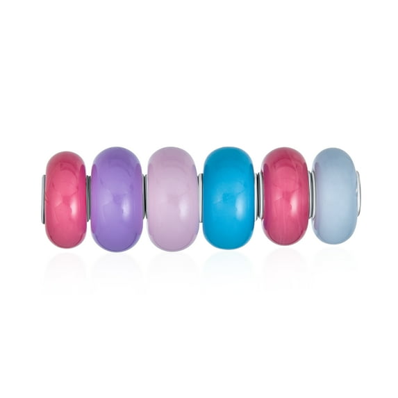 Bling Jewelry Womens Multi Color Set Opaque Blue Pink Purple Glass Charm Bead Sterling Silver Core for Bracelet