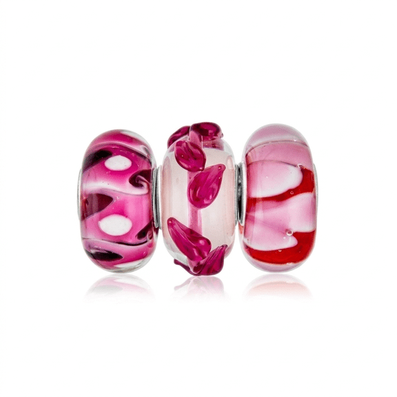 Bling Jewelry Womens Mixed Pink Murano Glass Swirl Charm Bead for Bracelet .925 Sterling Silver