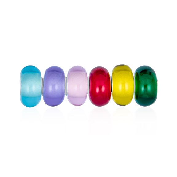 Bling Jewelry Womens Sterling Silver Mixed Set of Colorful Aqua Green Yellow Red Pink Purple Multi Color Glass Charm Bead