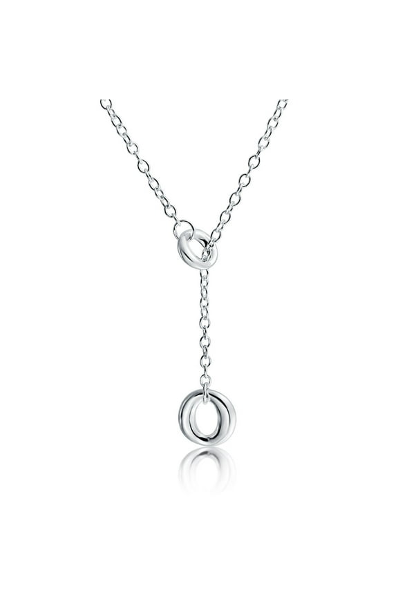 Womens Mod Drop Necklace with Open Circle Pendant in Sterling Silver