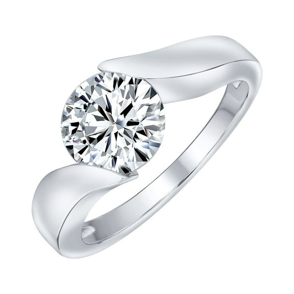 Bling Jewelry Womens Modern  3CT CZ Solitaire Engagement Ring, Sterling Silver Wide Band