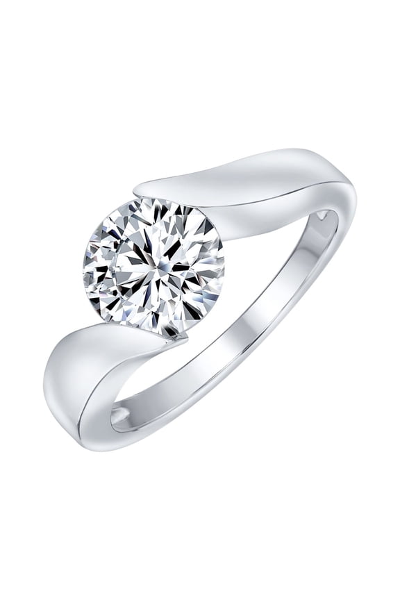 Womens Modern  3CT CZ Solitaire Engagement Ring, Sterling Silver Wide Band