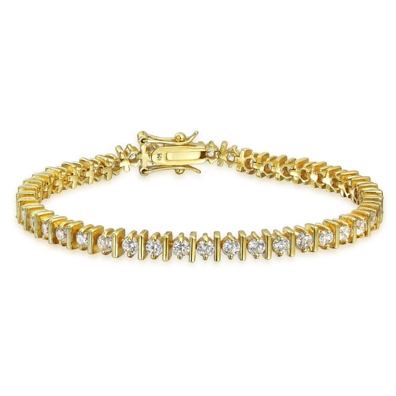 Bling Jewelry Womens 10CT CZ Solitaire Tennis Bracelet Cubic Zirconia Gold Plated .925 Sterling Silver 7 Inch
