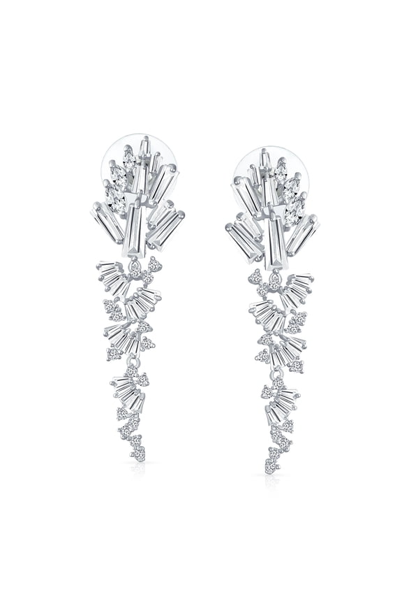 Womens Long Cocktail Cubic Zirconia CZ Marquise Waterfall Dangle Chandlier Earrings