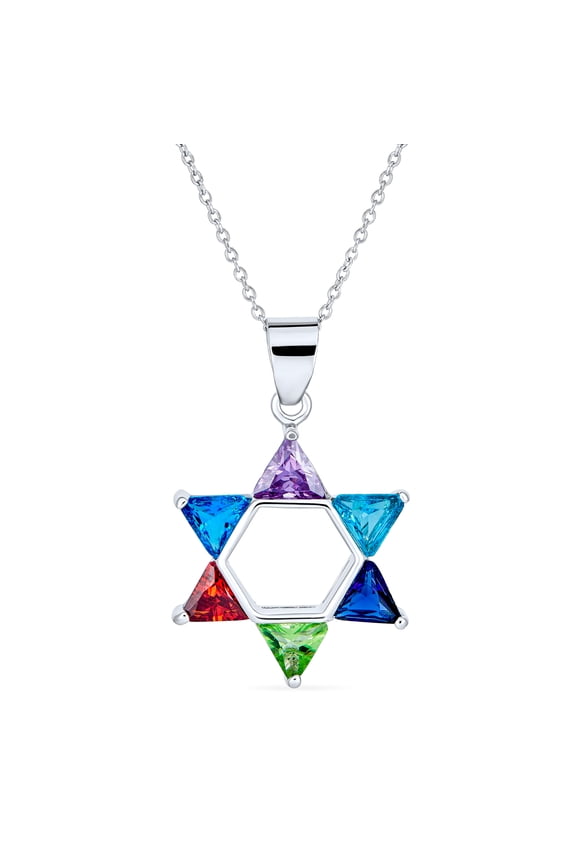 Womens Modern CZ Star of David Pendant Necklace Sterling Silver