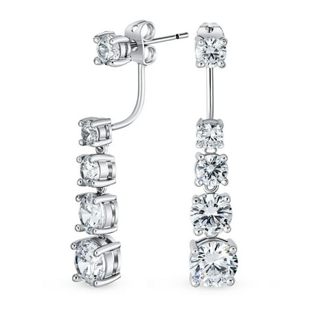 Bling Jewelry Womens Modern Bridal Linear Graduated CZs Drop Earrings CZ Front Back Ear Jacket Long Cocktail Party