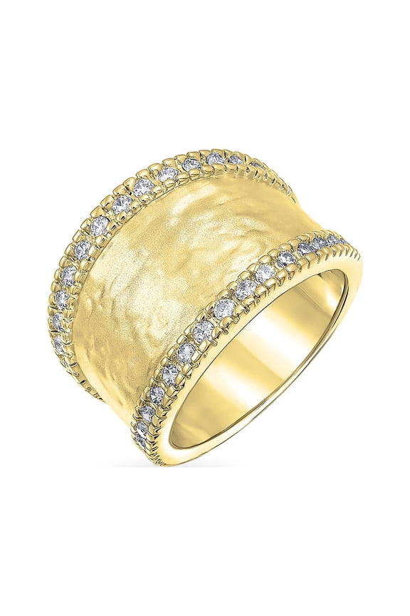 Womens Modern Cocktail Statement Ring with CZ Accents 14K Gold Plated Brass