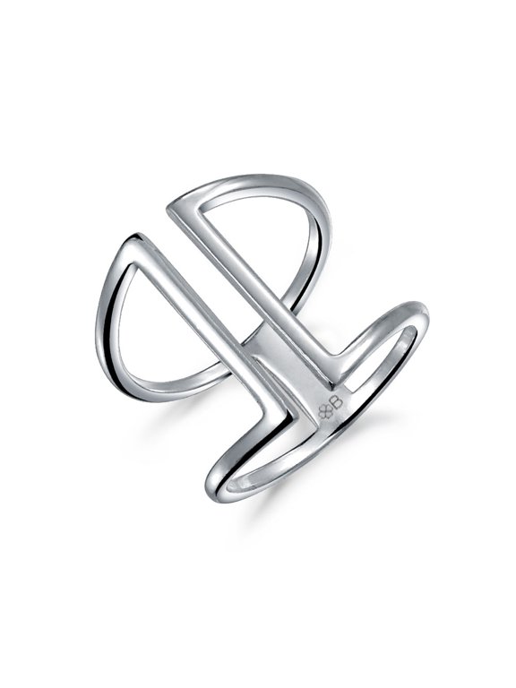 Womens Modern Parallel Bar Band Ring .925 Sterling Silver Adjustable