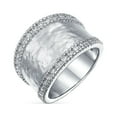 thumbnail image 1 of Bling Jewelry Womens Modern Fashion Matte Finish Hammered Band Ring CZ Accent Silver Plated, 1 of 7