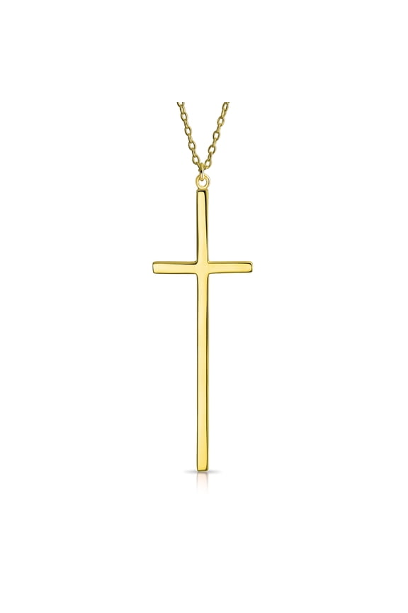 Womens Modern Rose Gold Plated Silver Latin Cross Pendant Necklace