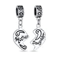 thumbnail image 1 of Bling Jewelry Womens Mother Daughter Puzzle 2 Piece Split Heart Sisters Bead Charm Sterling Silver, 1 of 6