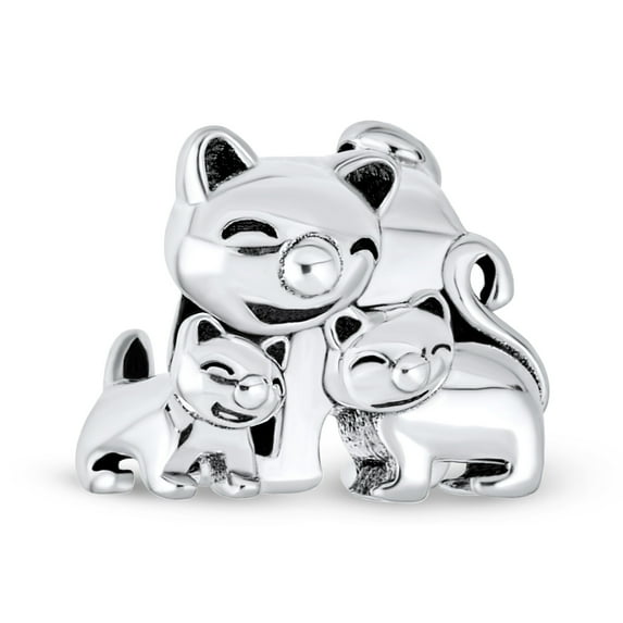Bling Jewelry Womens Mommy Cat & Kittens Charm Bead Sterling Silver for European Bracelet