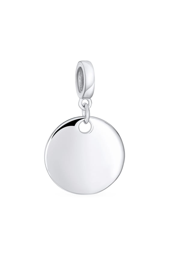 Womens .925 Sterling Silver Circle Disc Shape Dangle Charm Bead for Bracelet