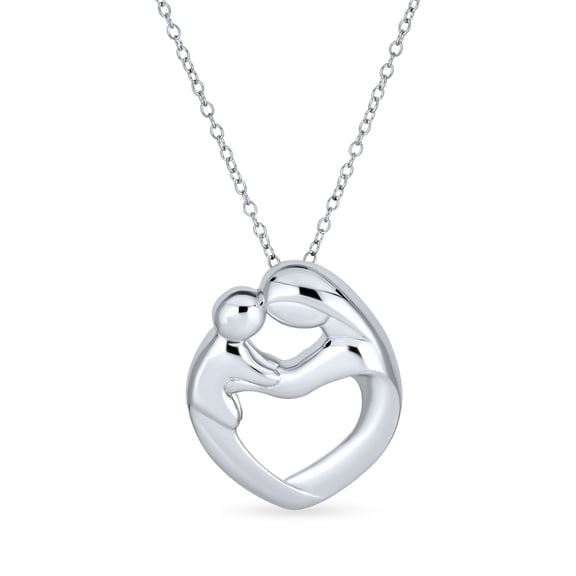 Bling Jewelry Womens Mother &  Heart Pendant Necklace .925 Sterling Silver