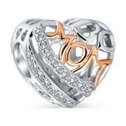 BLING JEWELRY Womens Mother Loving Family Heart Charm Bead Rose Gold Silver Fits European Bracelet