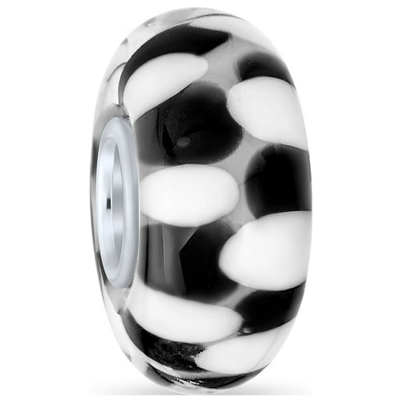 Bling Jewelry Womens Murano Glass Charm Bead Black White Checkerboard for European Bracelet