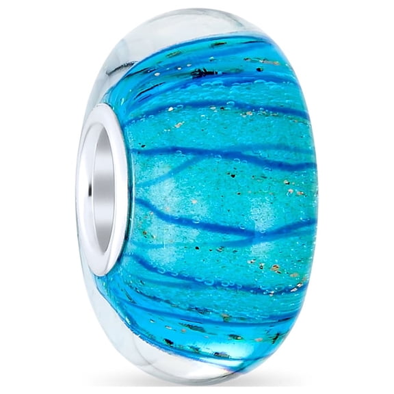 Bling Jewelry Womens Murano Glass Charm Bead Blue Green Swirl for European Bracelet