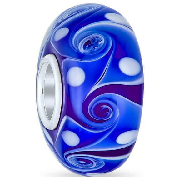 Bling Jewelry Womens Murano Glass Charm Bead Green Red Blue Aqua Wave Swirl Spacer for Bracelet