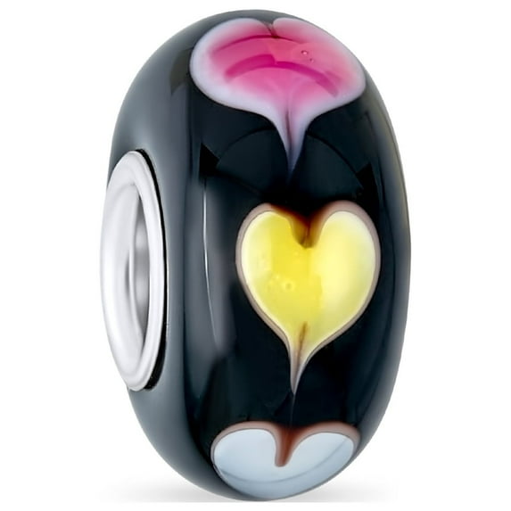 Bling Jewelry Womens Murano Glass Charm Bead Heart Love Pink Red White for European Bracelet