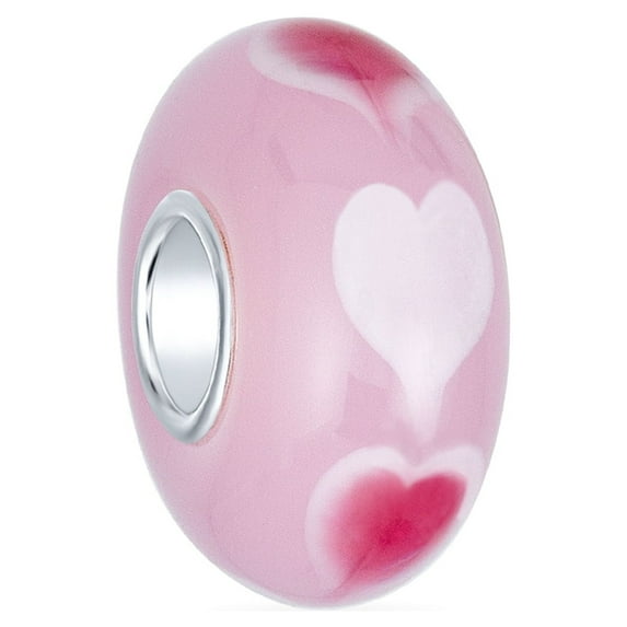 Bling Jewelry Womens Murano Glass Charm Bead Heart Love Pink Red White for European Bracelet