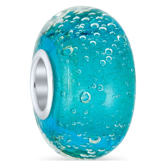 Bling Jewelry Womens Light Blue Bubble Murano Glass Charm Bead Sterling Silver Fits European Bracelet