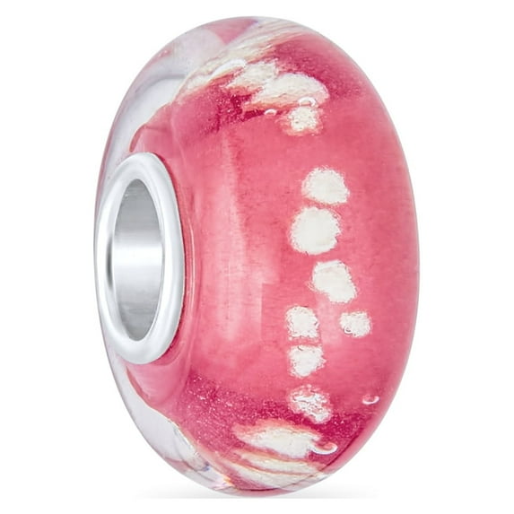 Bling Jewelry Womens Pink Bubble Murano Glass Charm Bead Sterling Silver Fits European Bracelet