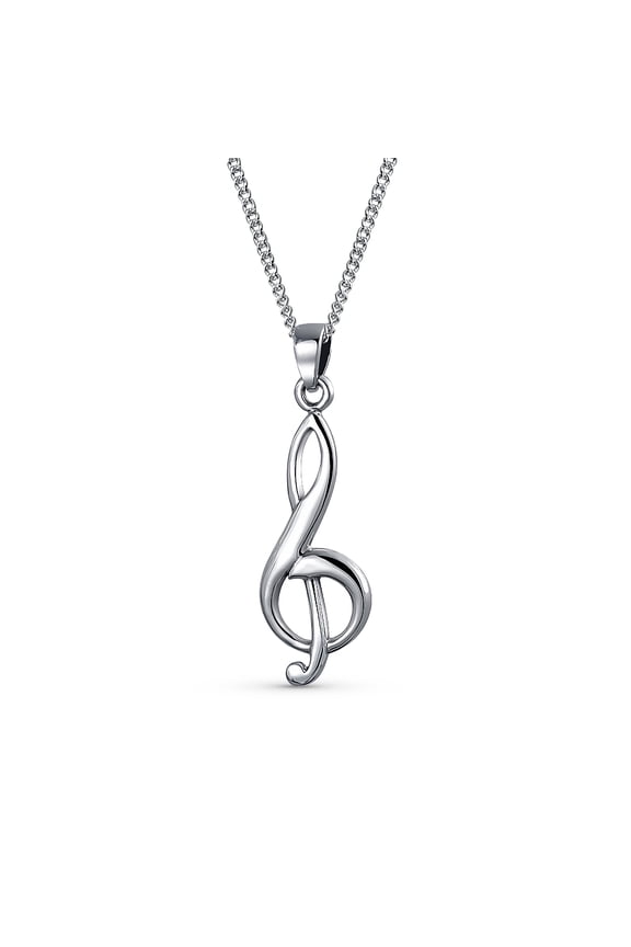 Womens Musician Teacher Student Treble Clef Music Note Pendant Necklace Sterling Silver