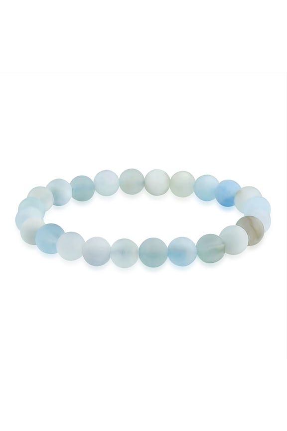 Womens Blue Aqua Aquamarine Gemstone 8MM Bead Stackable Stretch Bracelet