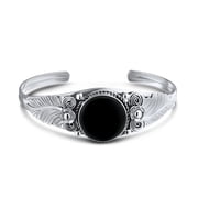 Bling Jewelry Womens Style Leaf Oval Black Onyx Cuff Bracelet .925 Sterling Silver