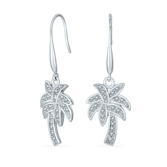 Bling Jewelry Womens Nautical Beach CZ Palm Tree Dangle Chandelier Earrings in Sterling Silver
