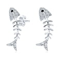 thumbnail image 1 of Bling Jewelry Womens Nautical Beach Vacation CZ Stud Earrings Fishbone Design in Sterling Silver, 1 of 4