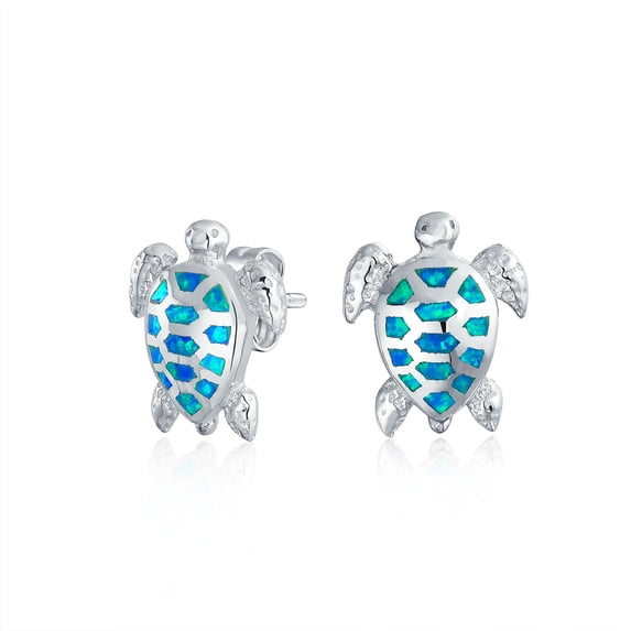 Bling Jewelry Womens Nautical Beach Vacation Opal Sea Turtle Stud Earrings Sterling Silver 13MM
